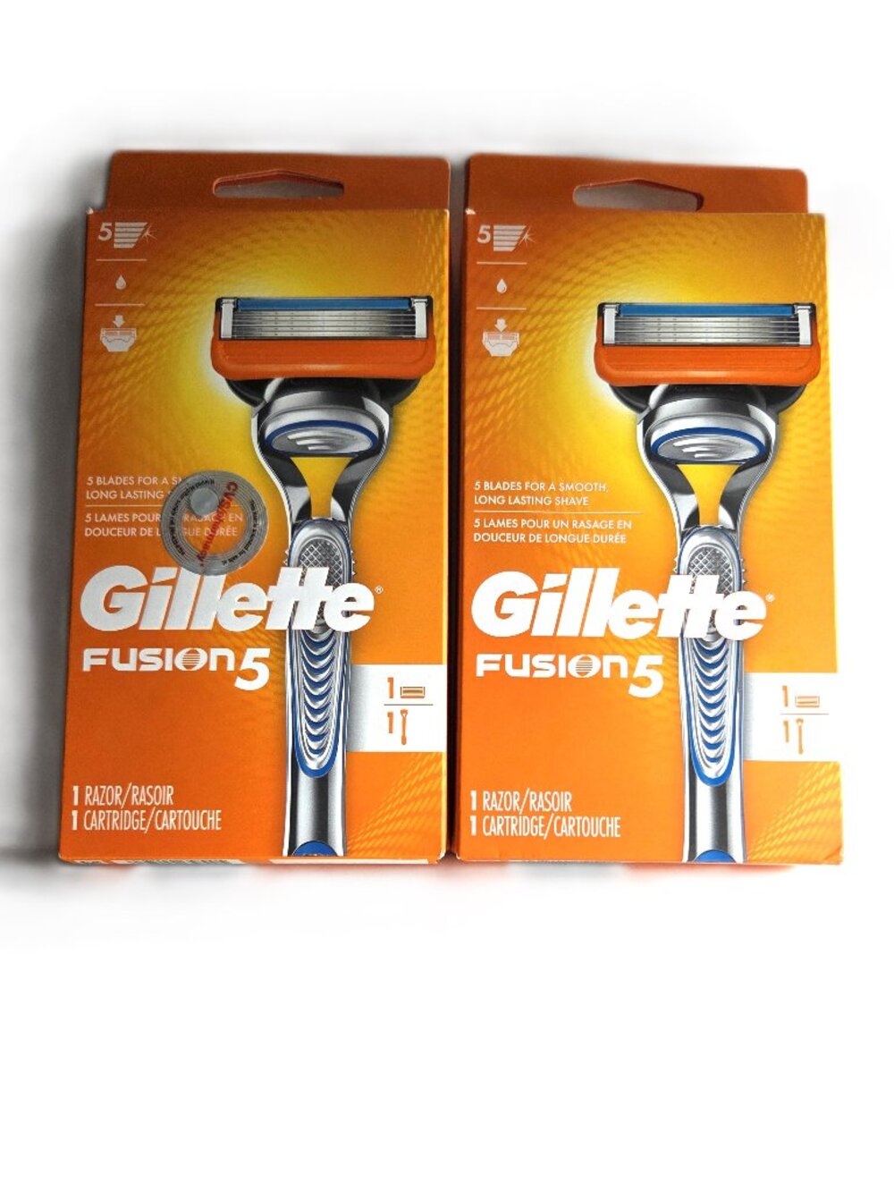 Lot of 2 Gillette Men's Fusion 5 Razors - 1 Handle & 1 Cartridge Each NEW
